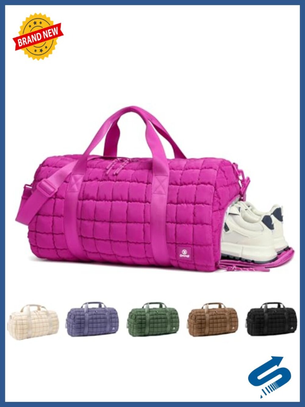 Quilted Nylon Gym Duffel Bag with Wet Pocket & Shoe Compartment Travel Weekender